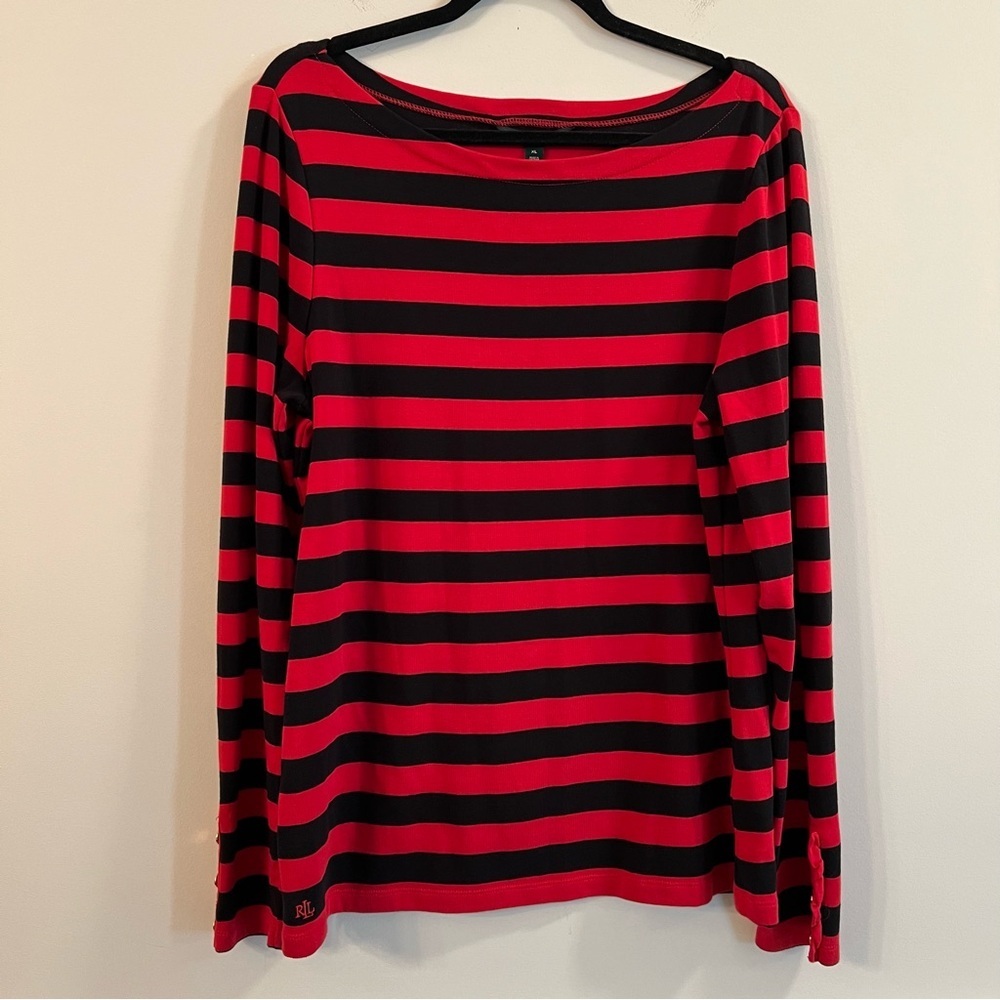Women’s Lauren Ralph Lauren red striped long sleeve blouse size XL